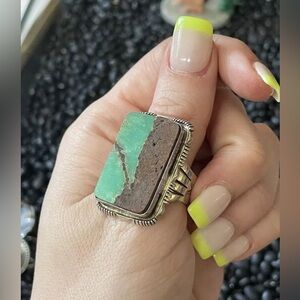 Native American Sterling Large Green Turquoise Statement Ring Stamped Concho